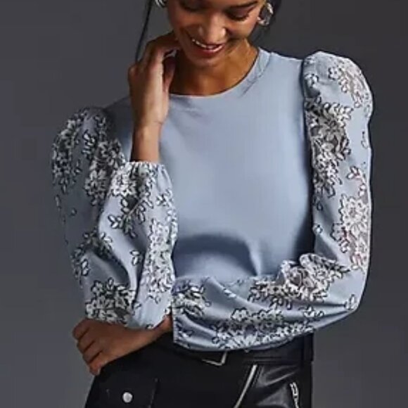 Anthropologie DOLAN Lace Puff-Sleeve Top Blue Size XXS Petite Original Price $59 - Picture 2 of 6